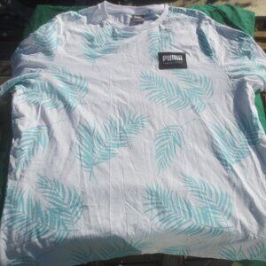 Puma Cotton Tropical Leaves Pattern Sports and Fashion T-Shirt - Size XL.